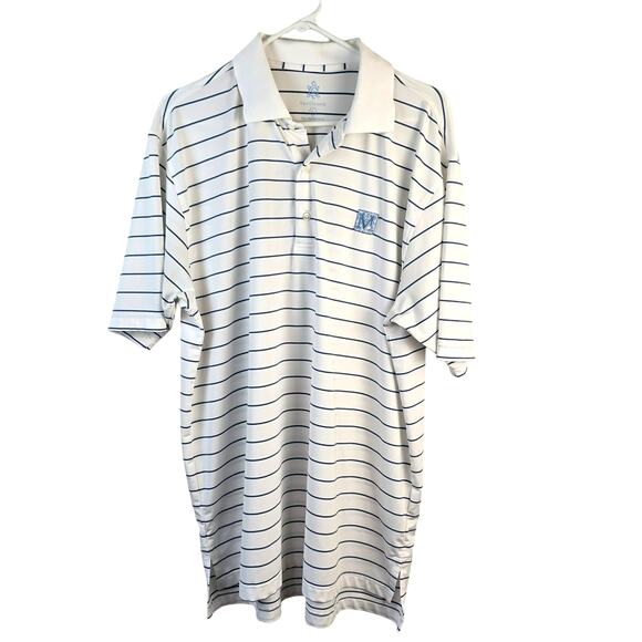 Turtleson Tour Performance Polo Men's L Blue White Stripe Monogram Golf READ - Picture 1 of 8
